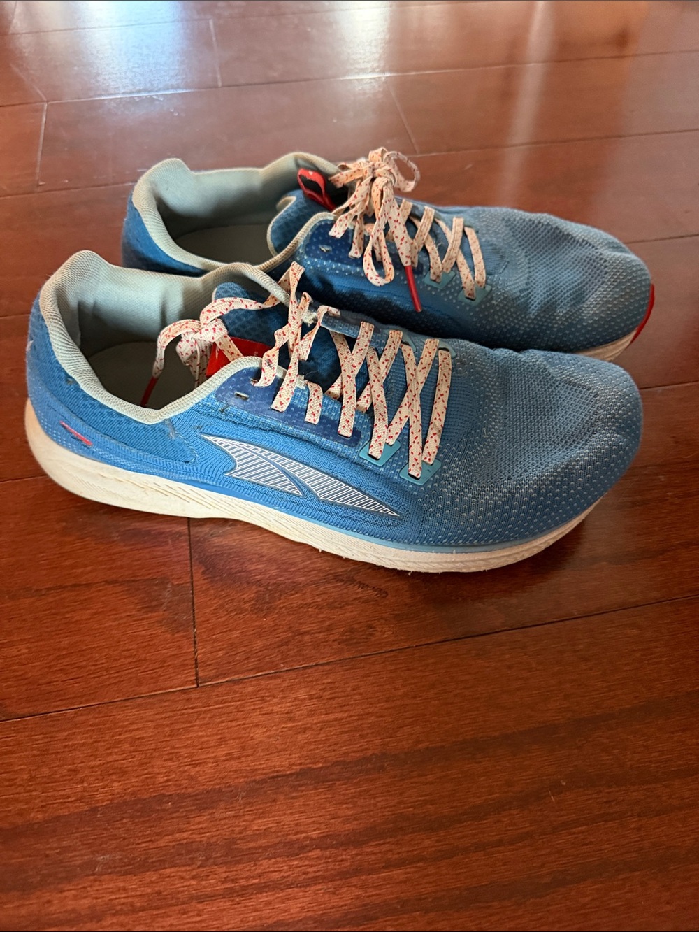 Altra Men's Blue Running Sneakers with White Soles and Pink-Patterned Laces